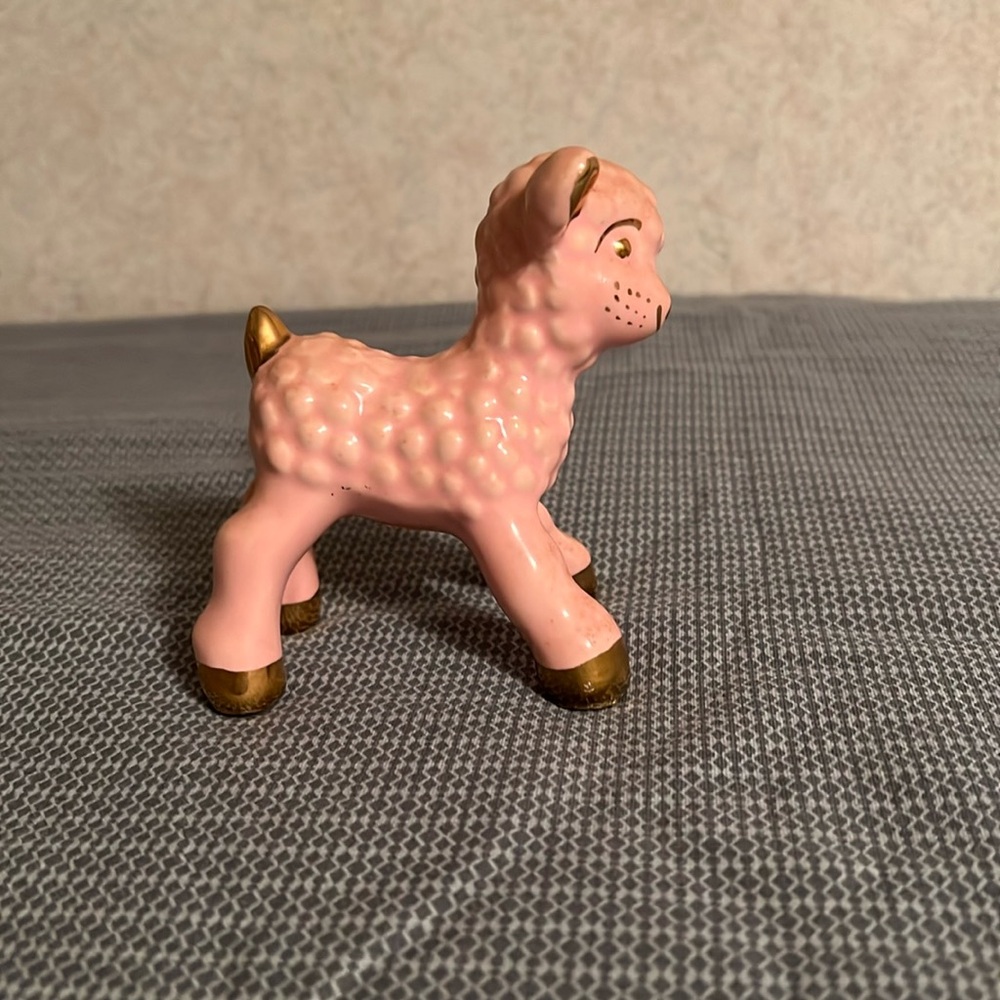 Vintage Pink Ceramic Lamb